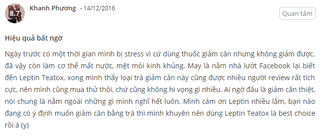 Nickname Khanh Phương nói về Leptin Teatox sau khi sử dụng