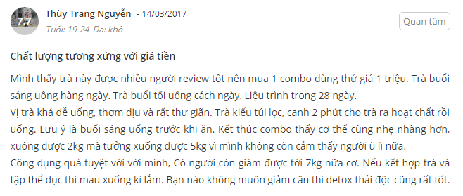 Nickname Thùy Trang Nguyễn nói về Leptin Teatox sau khi sử dụng